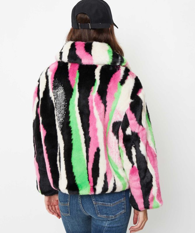Jakke Traci Multi Stripe Faux Fur Coat