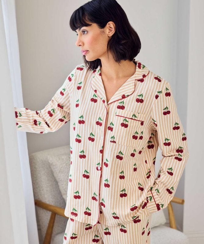 Chelsea Peers Cherry Stripe Print Long Pajamas