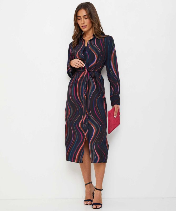 Paul Smith Satin Midnight Swirl Belted Dress