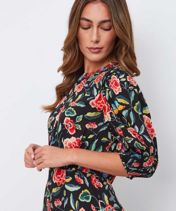 RIXO Meg Floral Panel Midi Dress