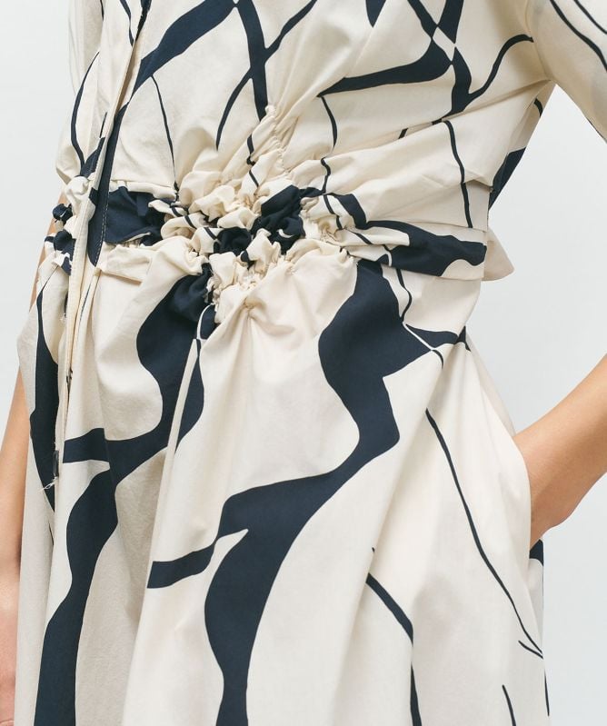 Bize Printed Ruched Shirt Dress