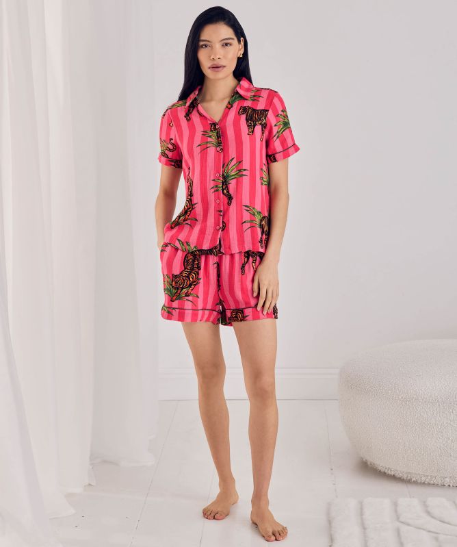 Chelsea Peers Leaf Tiger Stripe Print Short Pajamas