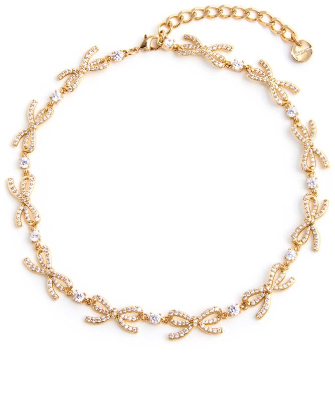 Self-Portrait Gold Crystal Bows Necklace