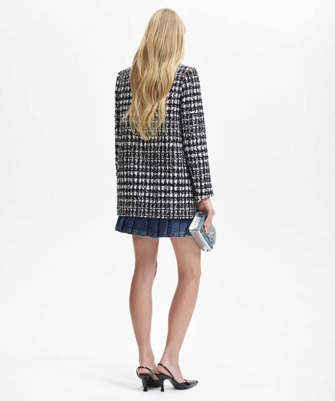 Self-Portrait Check Boucle Faux Fur Collar Jacket