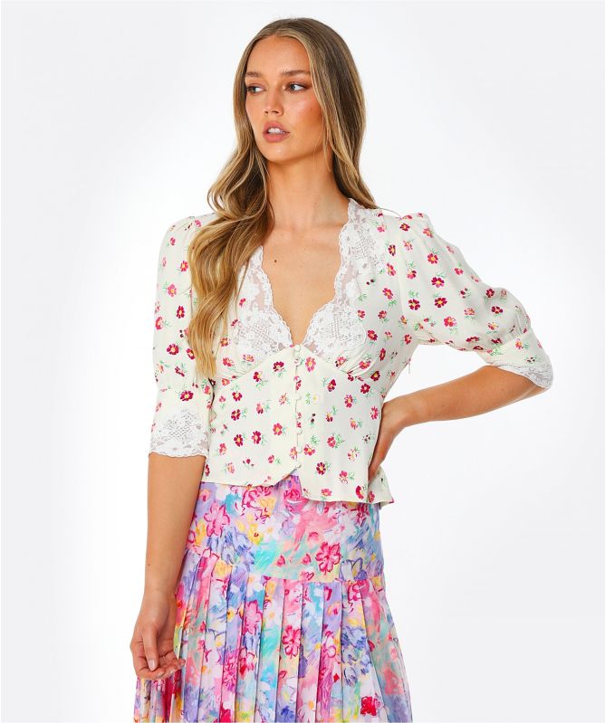 RIXO Amanda Buttercup Lace Insert Top