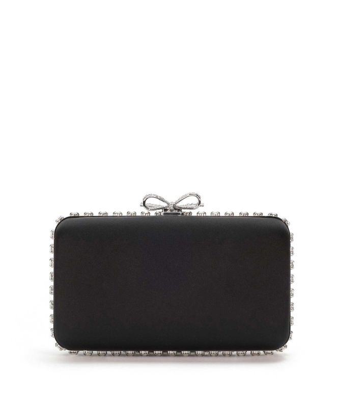 Self Portrait Satin Crystal Bow Clutch