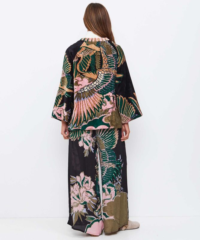 One Hundred Stars Crane Emerald Crepe Palazzo Trousers