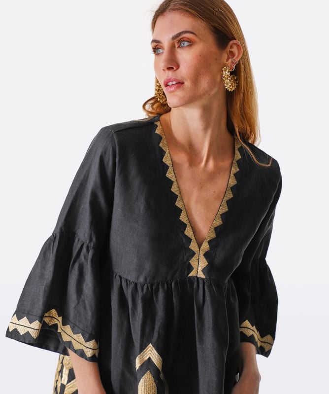 Greek Archaic Kori Linen Feather Dress