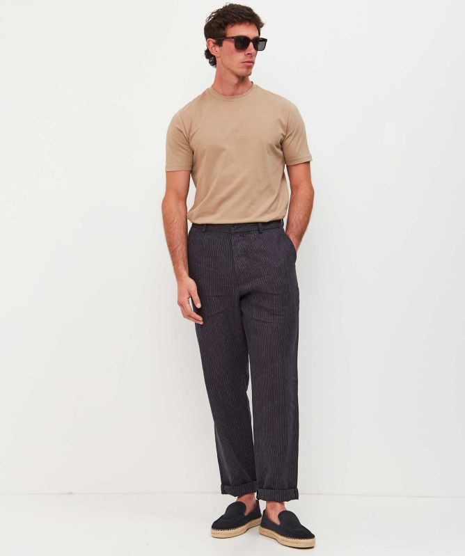 Burrows and Hare Tapered Irish Linen Striped Trousers