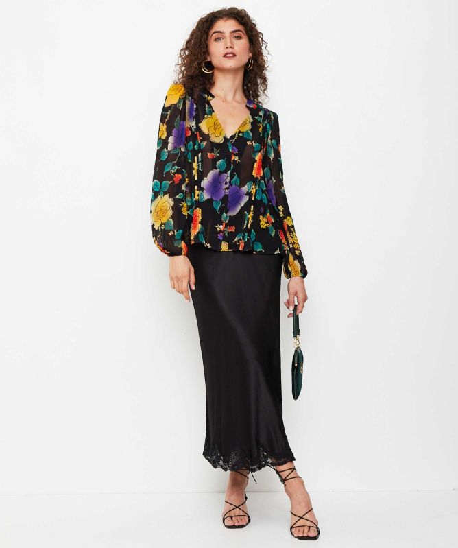 RIXO Crystal Lace-Hem Midi Skirt