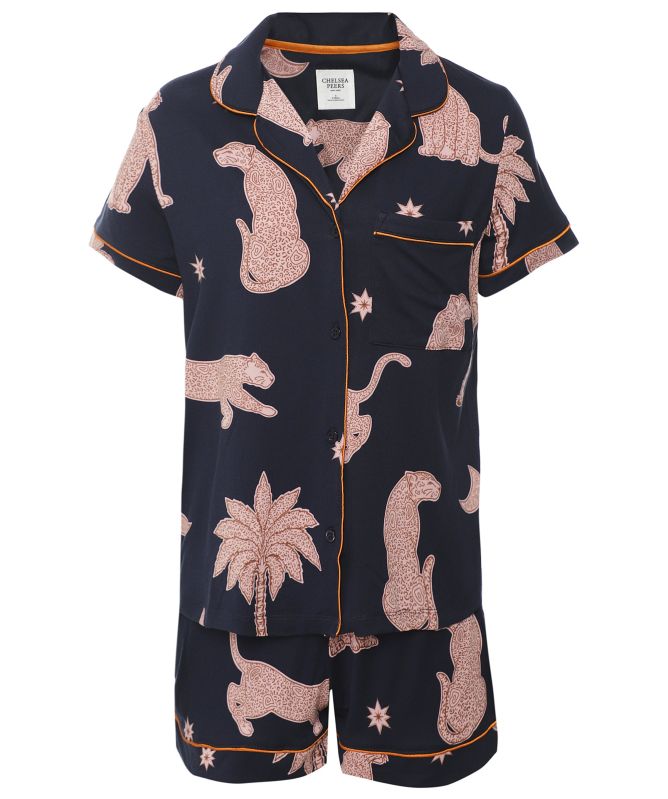 Chelsea Peers Midnight Leopard Short Pyjamas