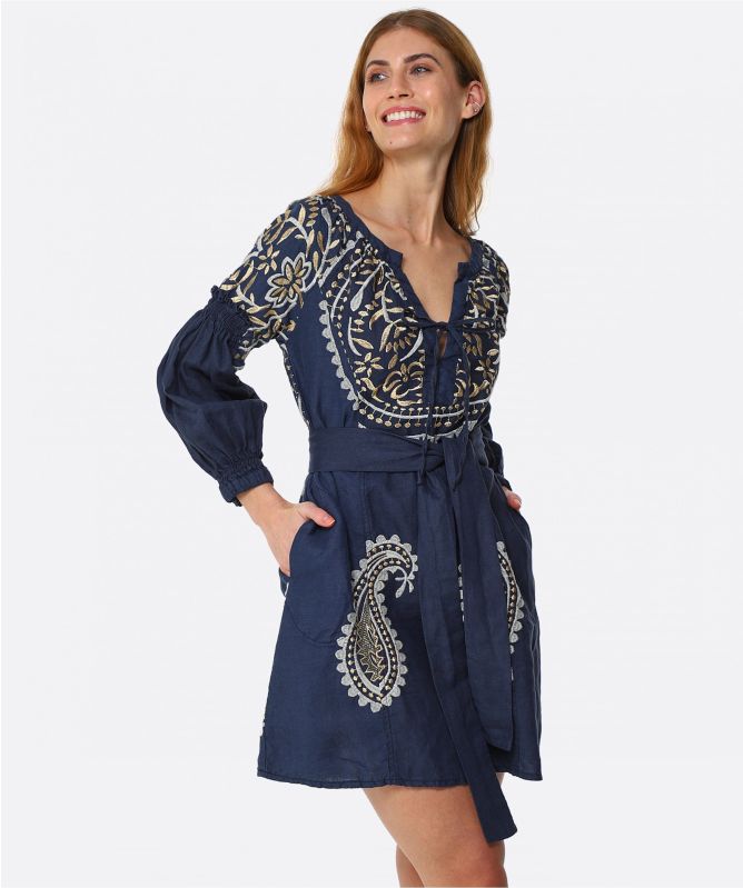 Greek Archaic Kori Linen Tie Dress