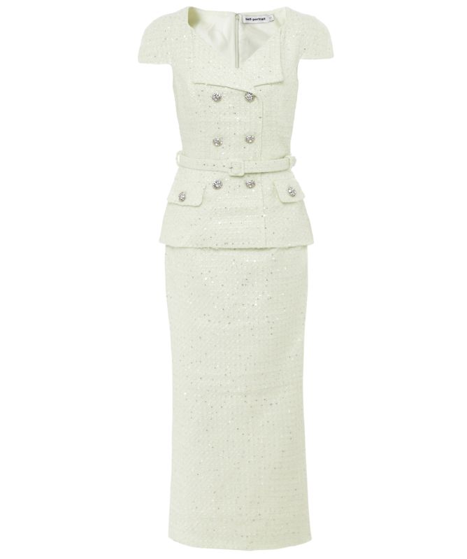 Self-Portrait Bouclé Peplum Midi Dress