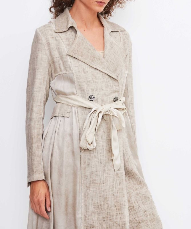 Sanctamuerte Draped Linen Trench Coat