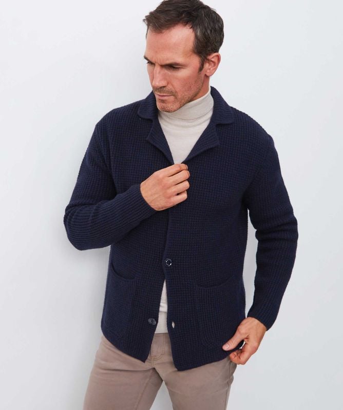 Wool and Co Waffle Knit Button Cardigan