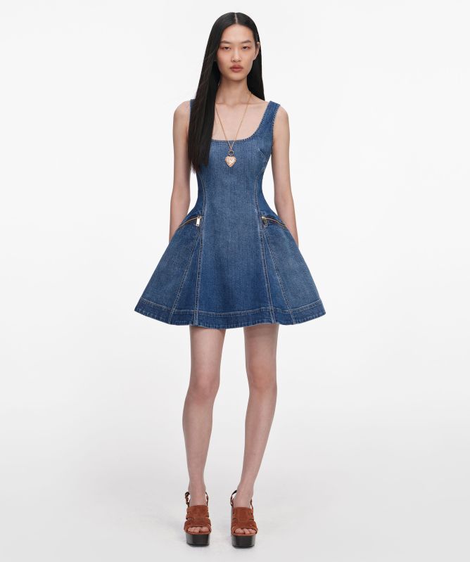 Self-Portrait Denim Flared Mini Dress