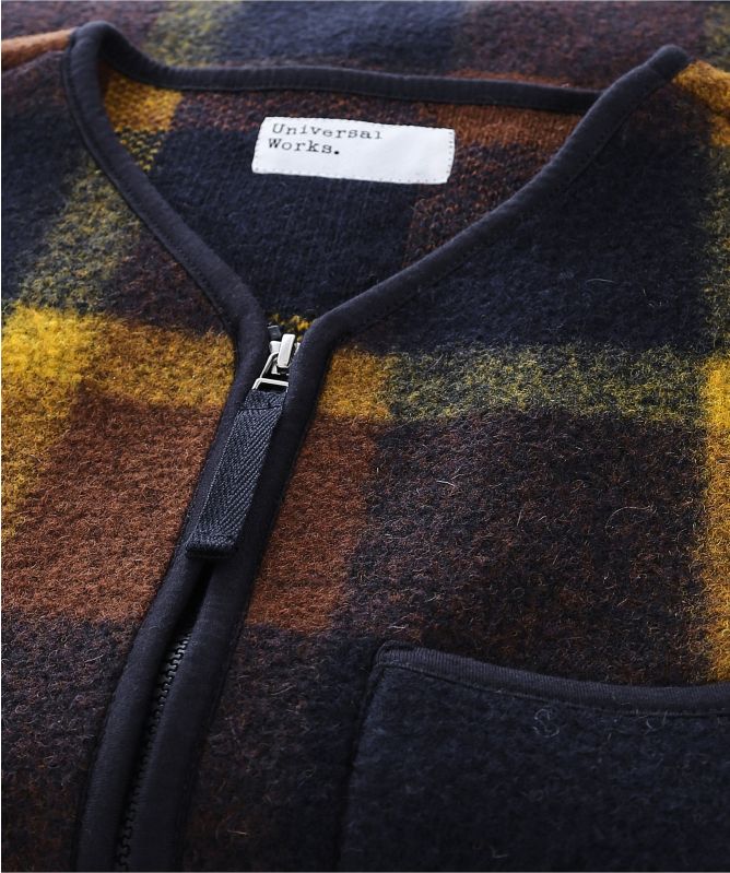 Universal Works Wool Fleece Plaid Check Gilet