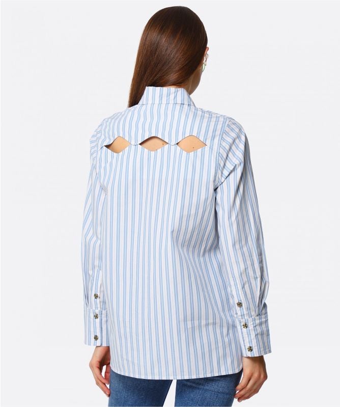 GANNI ヘッツィ クロッフト シンス J1714 564 GANNI Blue Organic Cotton Stripe Cut Out Shirt | Jules B