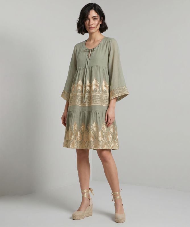 Greek Archaic Kori Phoenix Embroidered Mini Dress