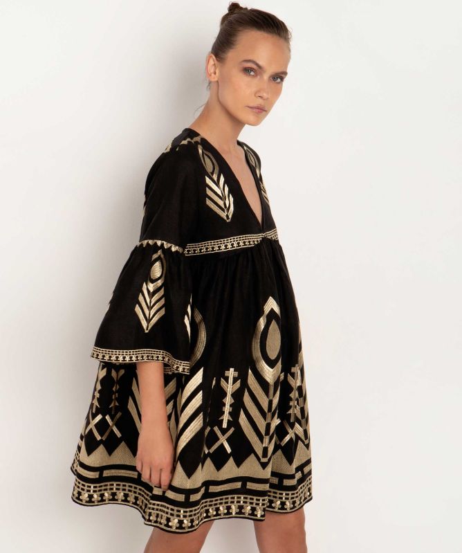 Greek Archaic Kori Linen Short Feather Dress