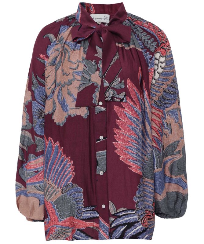 One Hundred Stars Crane Plum PussyBow Blouse