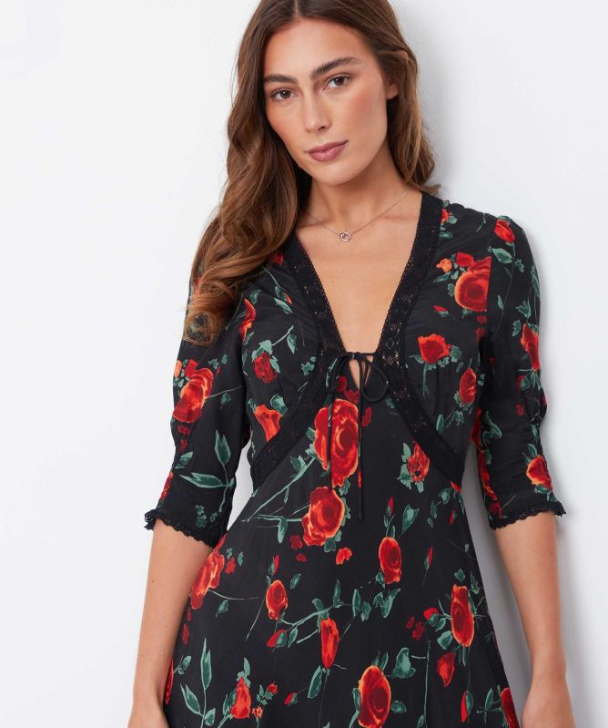 knee length dresses for ladies Amina Midi Dress in Brown Antelope Spot Black