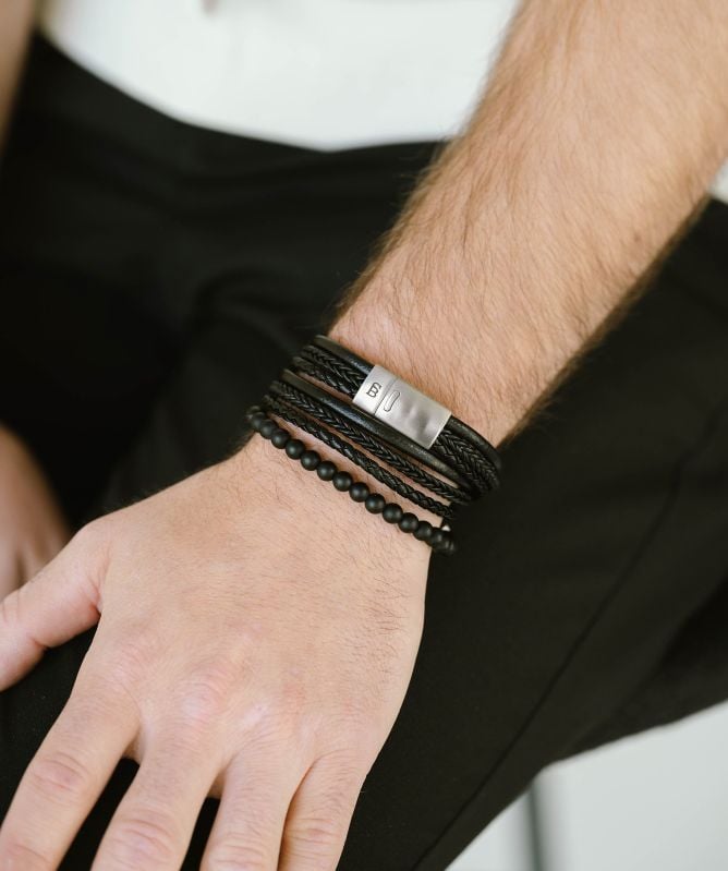 Steel and Barnett Bonacci Leather Bracelet