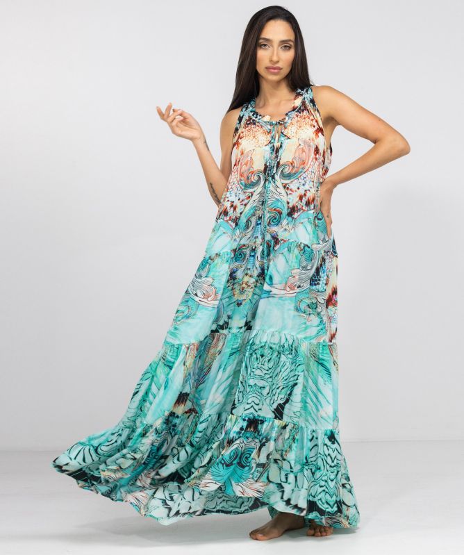 Inoa Gold Coast Silk Frill Maxi Dress