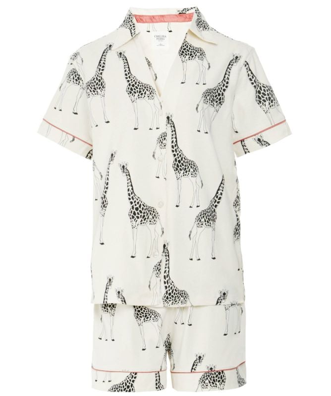 Chelsea Peers Organic Cotton Giraffe Print Short Pajamas