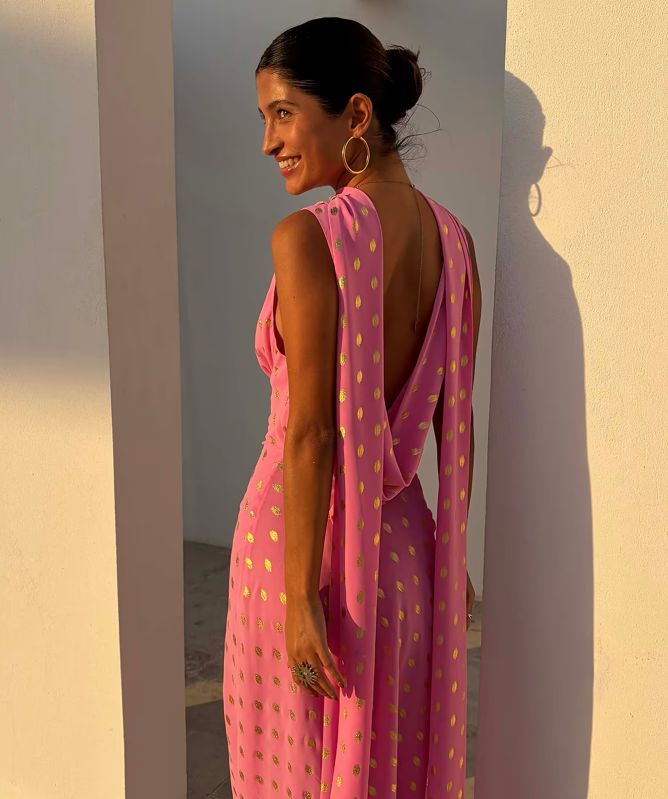 Never Fully Dressed Sophie Gold Fleck Maxi Dress