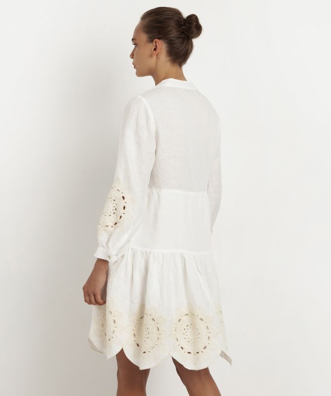 Greek Archaic Kori Linen Embroidered Daisy Mini Dress