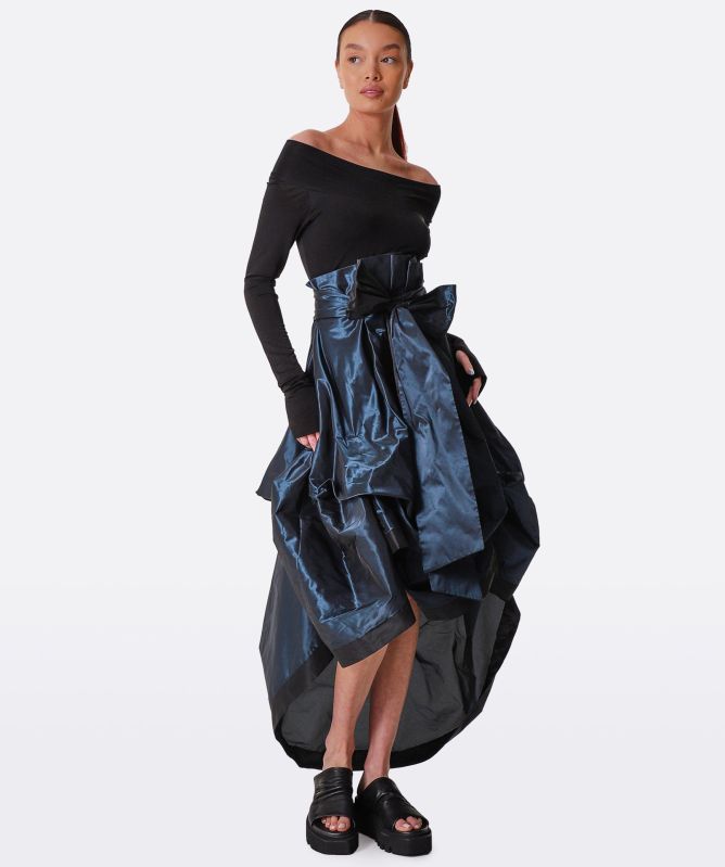 white christmas dresses TAFFETA PUFF SLEEVE HI-LO DRESS – The Unique Boutique main image 1
