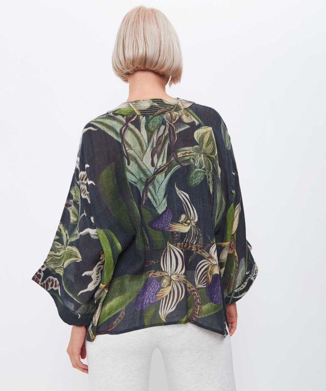 One Hundred Stars Orchid Black Wool Kimono