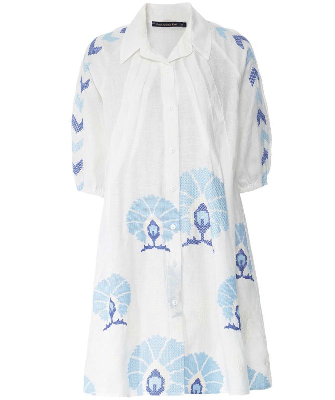 Greek Archaic Kori Puff Sleeve Shirt Dress