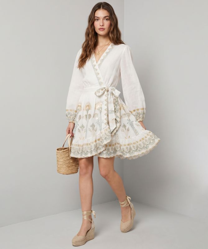 Greek Archaic Kori Papyrus Embroidered Wrap Dress