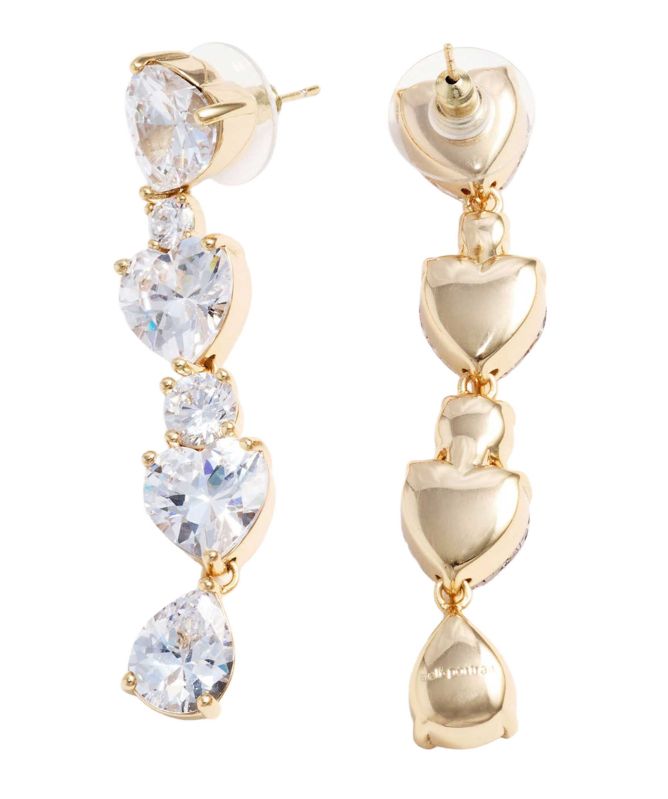 Self Portrait Gold Heart Crystal Tiered Earrings