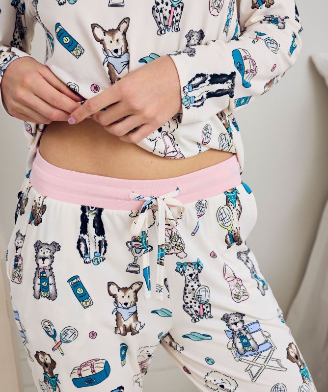 Chelsea Peers Tennis Dogs Print Long Pajama Set