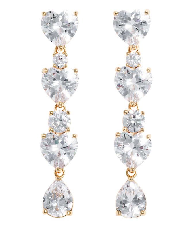 Self Portrait Gold Heart Crystal Tiered Earrings