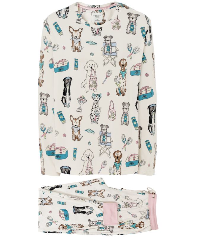 Chelsea Peers Tennis Dogs Print Long Pajama Set