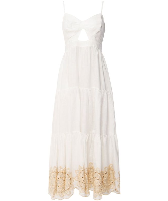 Greek Archaic Kori Linen Daisy Cutout Embroidered Dress