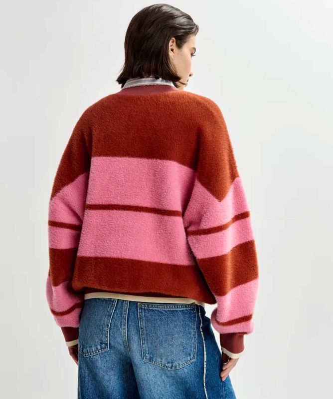 Essentiel Antwerp Jicama Striped Knitted Bomber Jacket