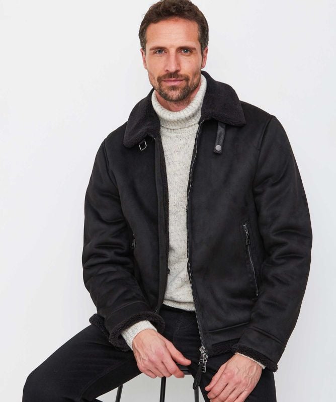 Seinse Faux Suede Bomber Jacket