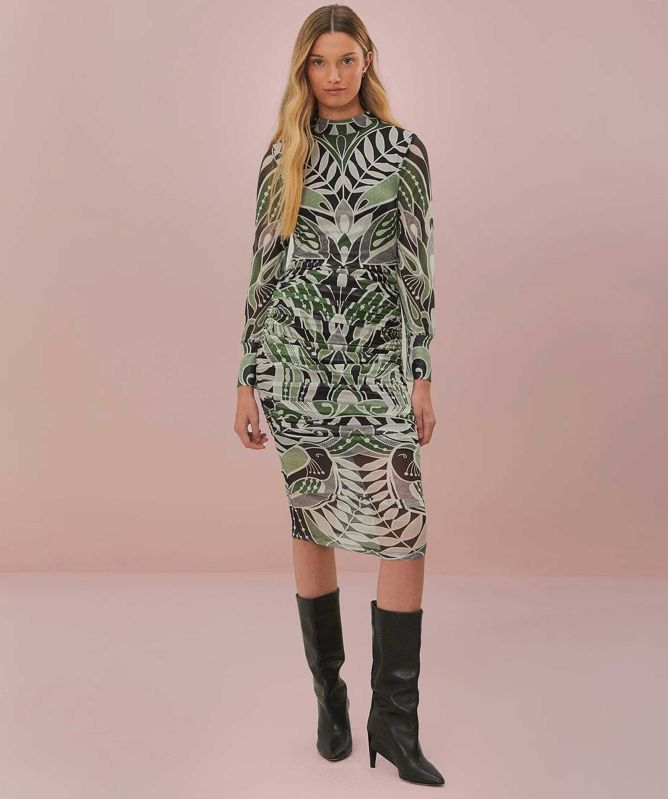 FARM Rio Lace Nature Tulle Midi Dress
