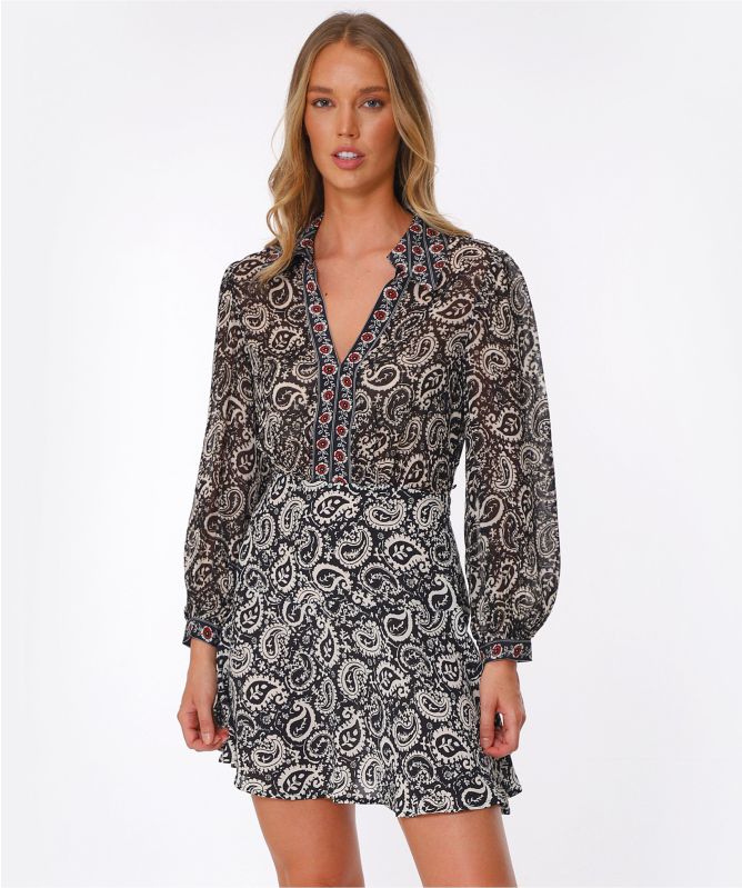 RIXO Indy Paisley Silk Mini Dress