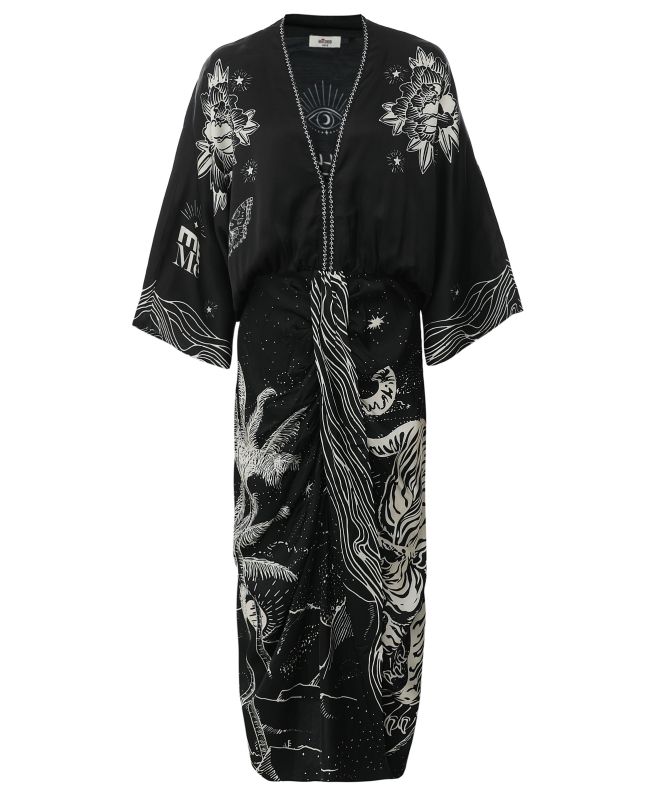 black and gold midi dress with sleeves Kuro