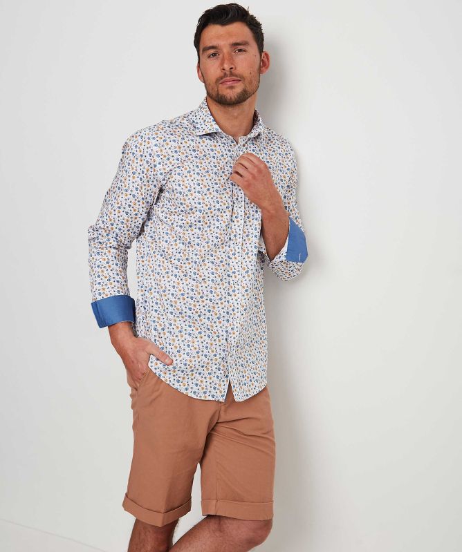 Guide London Slim Fit Sateen Printed Shirt
