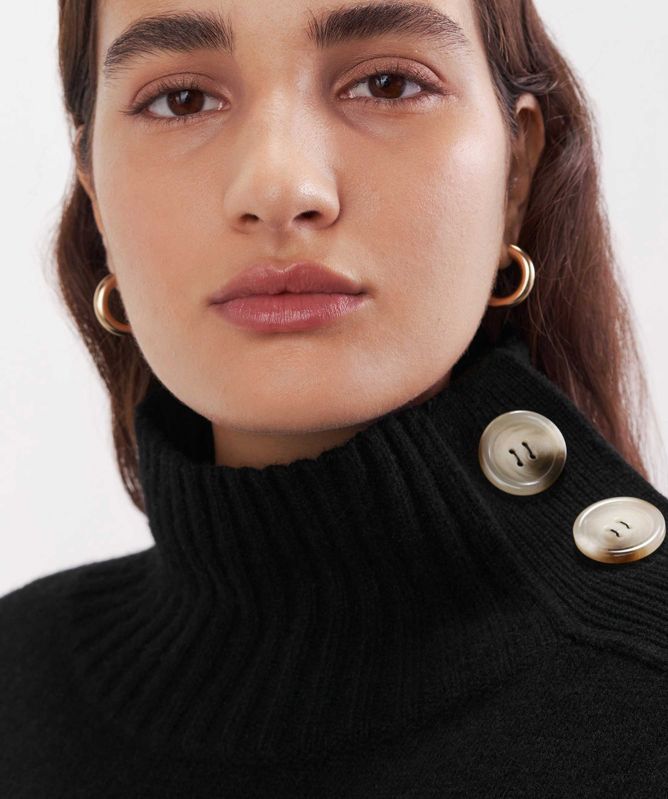 Soft Goat Button Turtleneck Cashmere Jumper