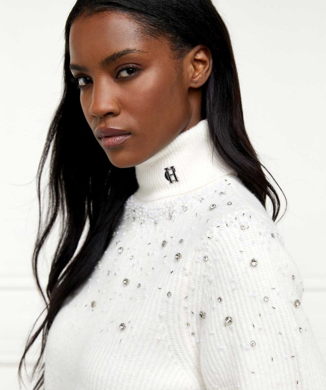 Holland Cooper Kelsie Rib Embellished Roll Neck Jumper