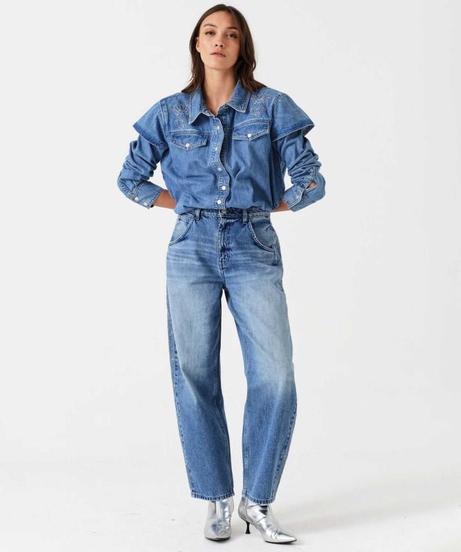 Seventy + Mochi Bo Barrel Leg Embroidered Jeans
