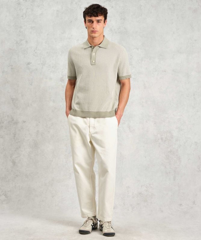Wax London Ladder Stripe Knit Turin Polo Shirt